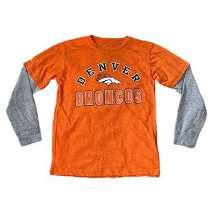 Denver Broncos Youth Faux Layered Long Sleeve T-Shirt with Logo Size M 8